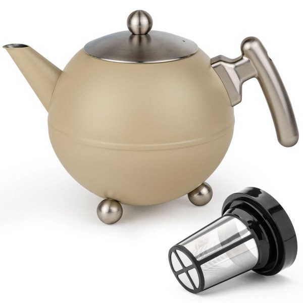 Bredemeijer Edelstahl Teekanne 1,2 Liter doppelwandig sandfarben inkl. Teefilter-Aufsatz