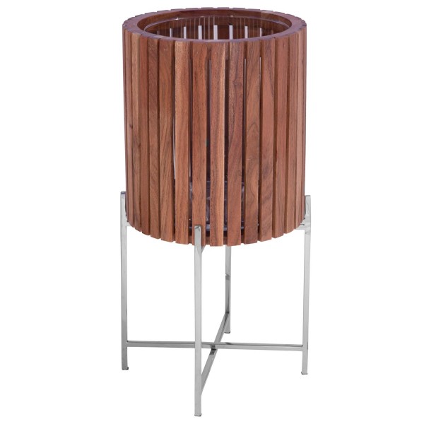 Fink Boden-Windlicht ohne Glas 60 cm Kerzenhalter aus Akazienholz mit Edelstahl-Gestell - Art.-Nr. 146256