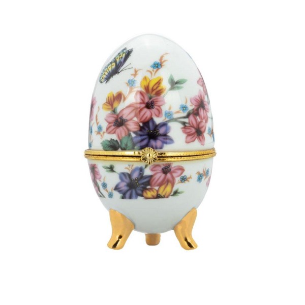 Porzellan Mini Dose Ø 6x10 cm Lilien Ei-Form mit Füßen klappbare Deko Schmuckdose