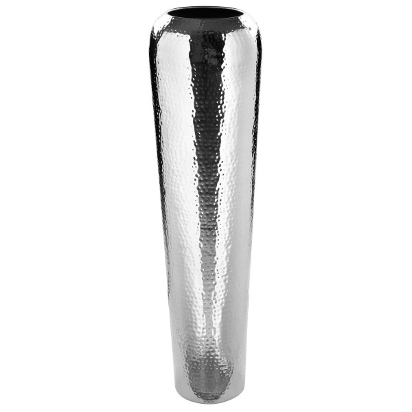 Fink hohe Boden-Vase 90 cm schmale silberne Blumenvase aus gehämmerten Metall - Art.-Nr. 157026