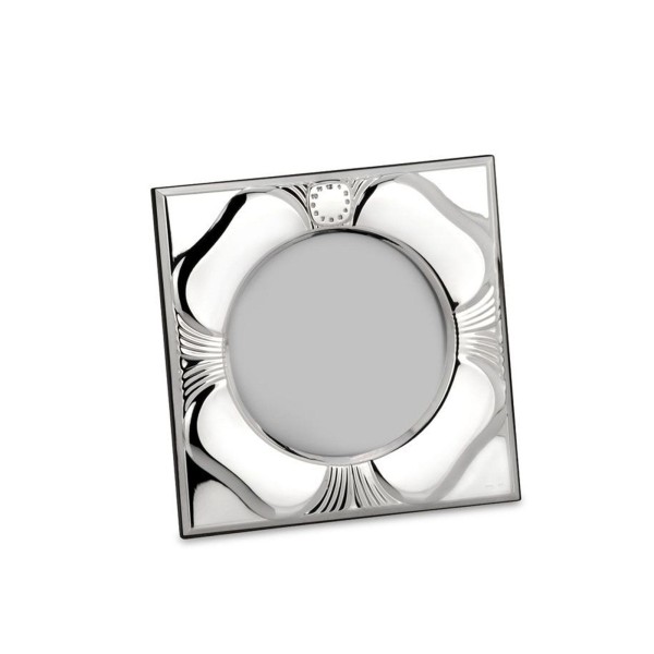 Fotorahmen für 1 Foto Ø 7,5 cm versilberter Bilderrahmen quadratisch für Taufe oder Geburt