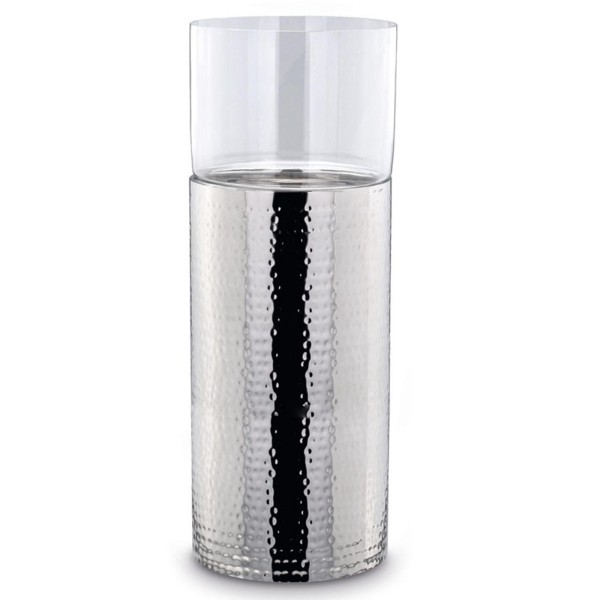 Boden-Windlicht 64 cm Edelstahl gehämmert - großer Stand-Kerzenhalter inkl. Glaszylinder