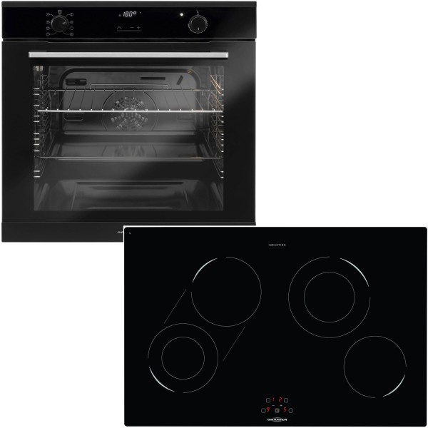 Oranier schwarzes Pyrolyse Einbaubackofen Set & 80 cm breites Induktionskochfeld KFI 9981 TC