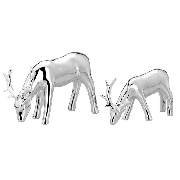 Deko Rentier Paar äsend aus Porzellan silbern galvanisiertes Figuren Set 2-teilig stehend