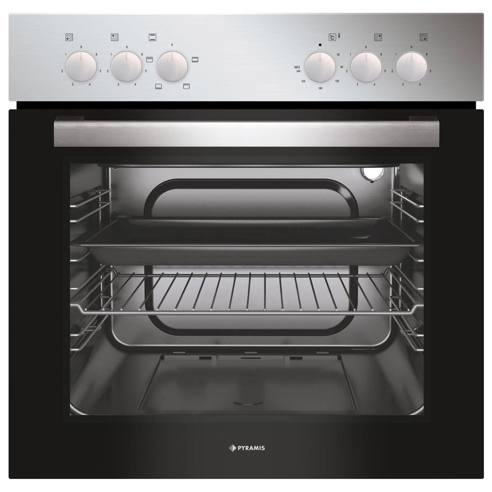 Einbau-Herd-Kochfeld Set Edelstahl 60 cm mit Drehknöpfe | MM-ComSale