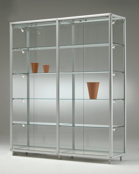 große breite Glas Ausstellungsvitrine mit Beleuchtung abschließbar 150 cm - Art.-Nr. BV15542-mb-gr