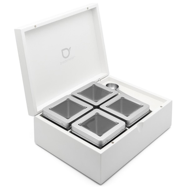 Bredemeijer weiße Holz Teebeutelbox 23.8 x 18.1 cm mit 4 Dosen für losen Tee & Messlöffel
